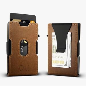 NWB QLD Minimalist Brown Leather Pop up Card Holder